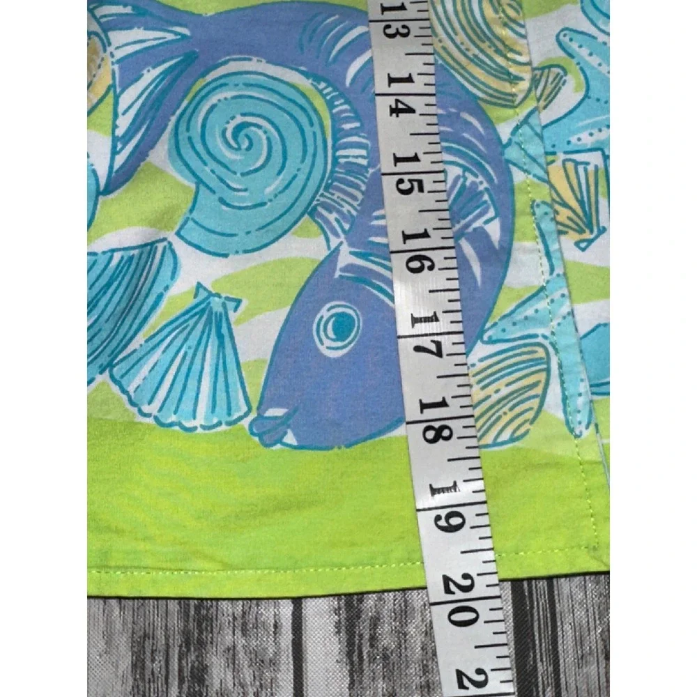 Lilly Pulitzer Green Reversible Coastal Shell Crab Fish‎ Print Cotton Wrap Skirt